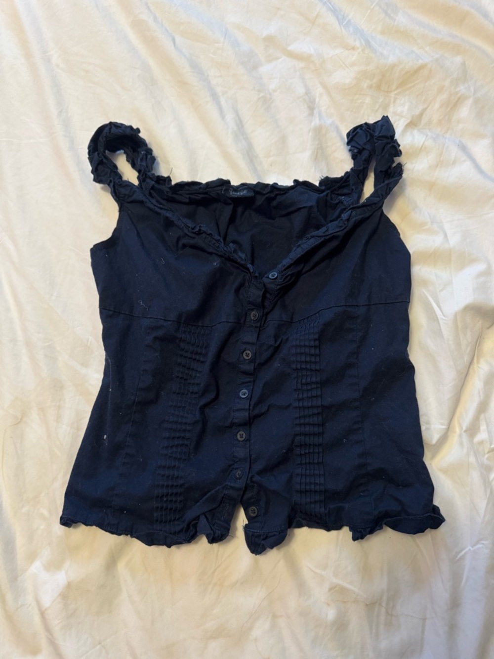 Brandy Melville Navy Ruffled Button Top
